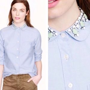 J. Crew Denim Embellished Stone Collar Blouse